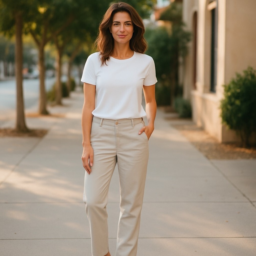 Lee Women's Pants‎ 24W Petite Beige Stretch Mid Rise Straight Leg Casual